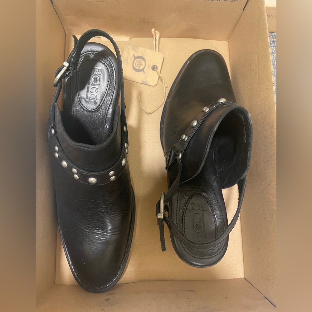 Born Black Leather Studded Slingback Clogs